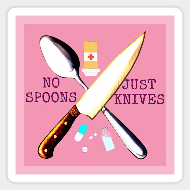 No Spoons Just Knives (Pink) Sticker by Chronic Corvid Designs
